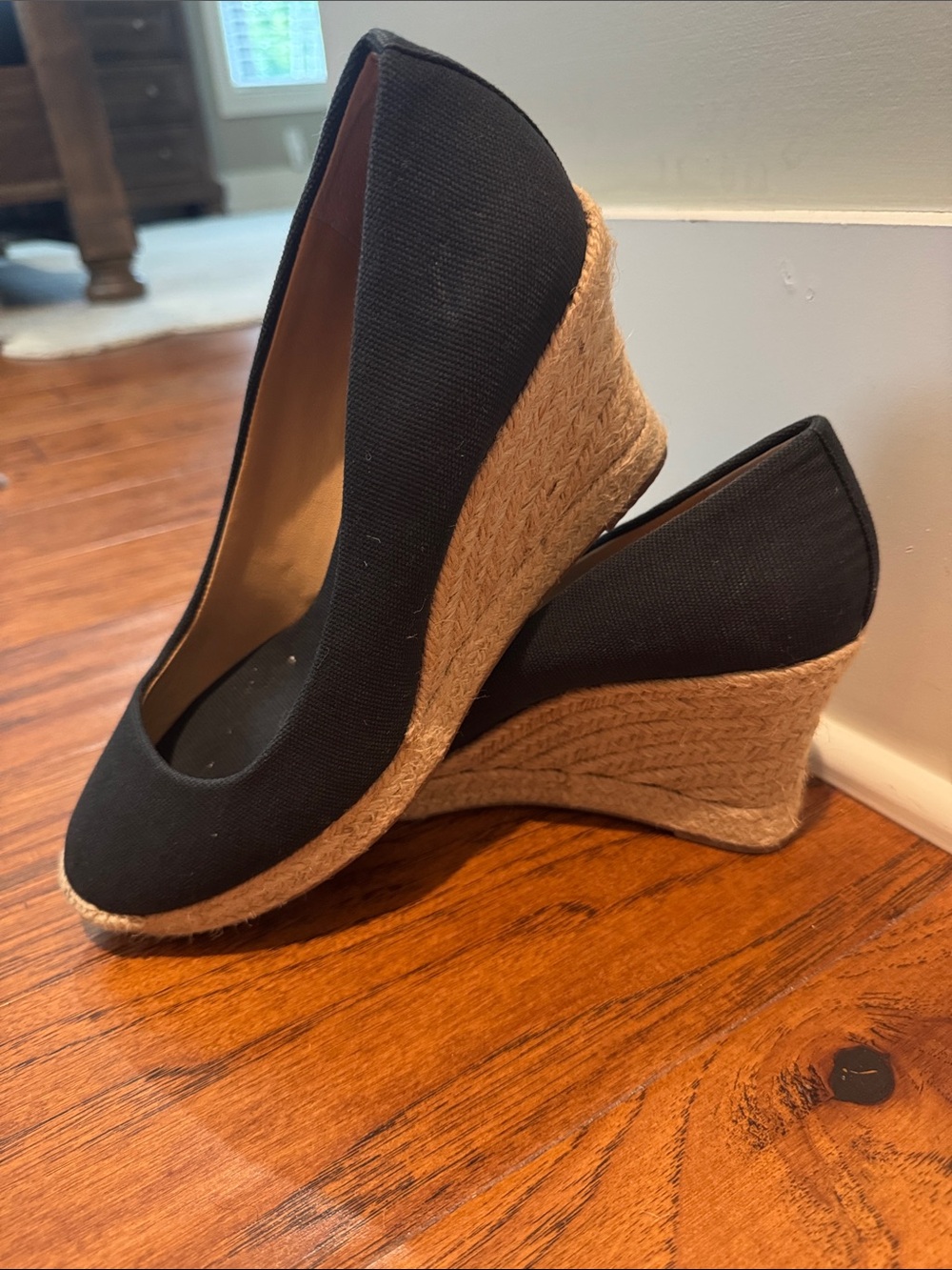 J. Crew Black Canvas Espadrille Wedges with Jute Wrap